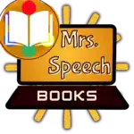 Mrs. Speech Books logo, featuring a laptop with an open book icon