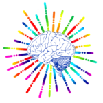 An outline illustration of a human brain with colorful, radiating lines representing neural pathways and activity, symbolizing mental rehearsal and its impact on brain function for communication skills.
