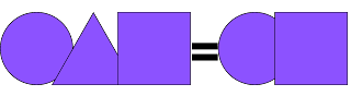 Illustration showing a purple circle, a purple triangle, and a purple square, all slightly overlapping, followed by an equals sign, then only the purple circle and purple square slightly overlapping.  It symbolizes elision, an everyday phonological process.