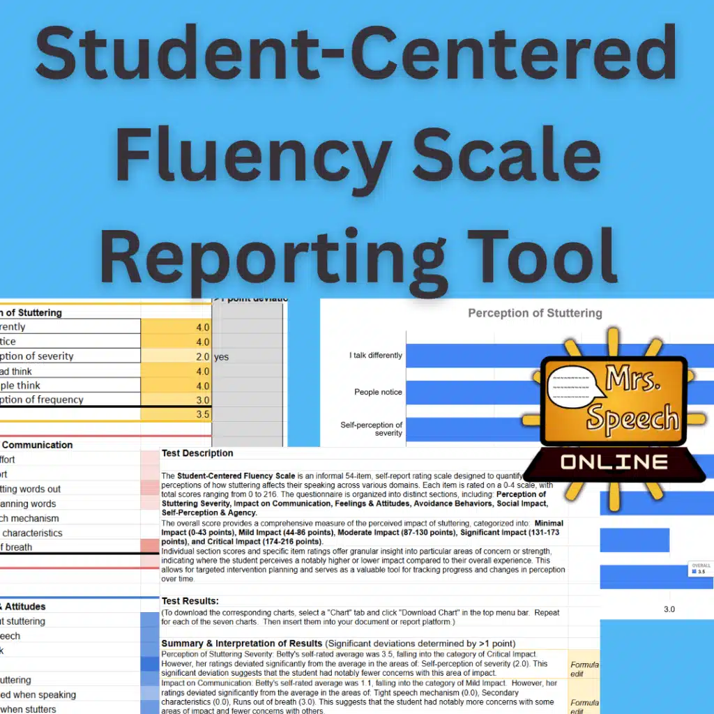 Cover for Fluency Scale Reporting Tool, a product to help interpret and report fluency questionnaires.