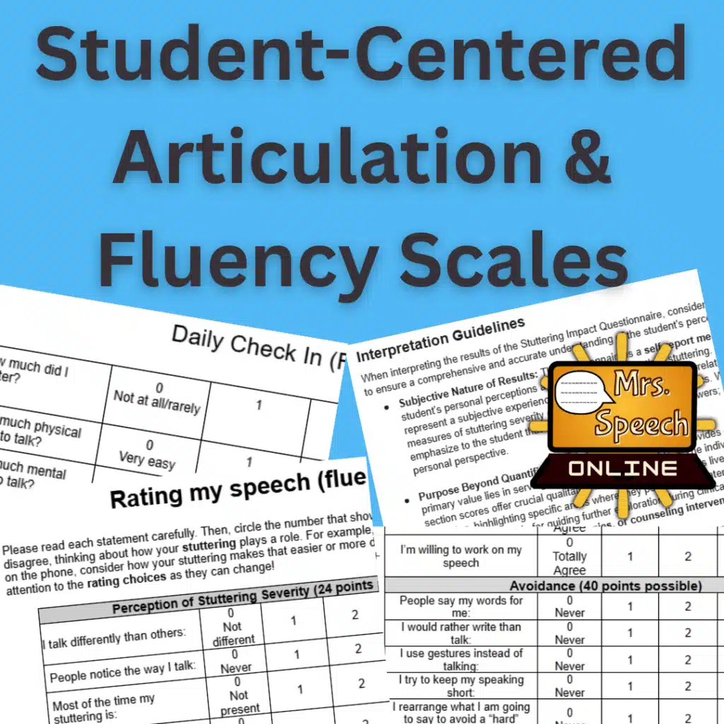 Cover image for Speech Self-Rating Scales, a tool for student-led evaluation of articulation or fluency.