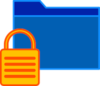 A bright blue digital folder icon with an orange padlock placed in front of it, symbolizing secure or locked digital files.