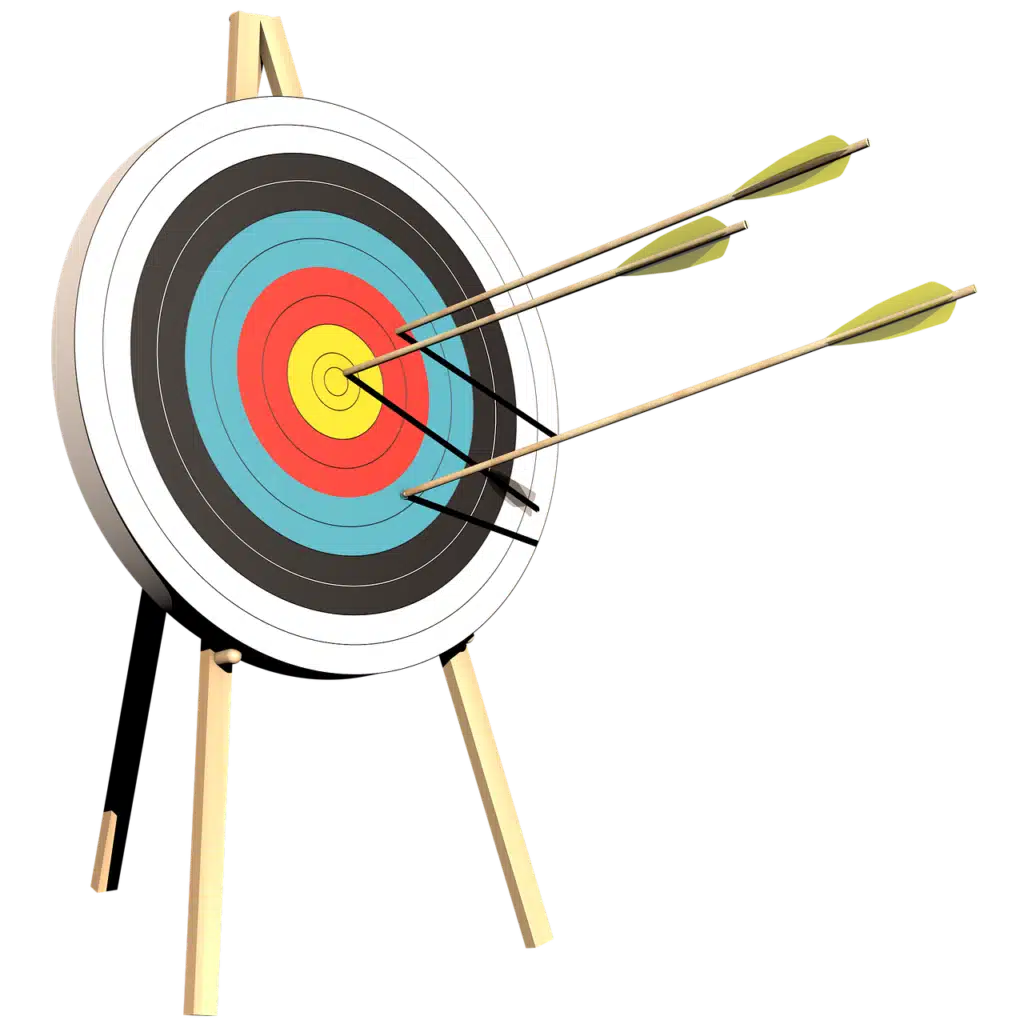 Image showing a multicolored target on a tripod, with arrows pointing to different aspects labeled 'fluency,' 'problem-solving,' 'describing objects,' 'prompting,' and 'accuracy,' symbolizing the complex and multifaceted nature of speech therapy goals.