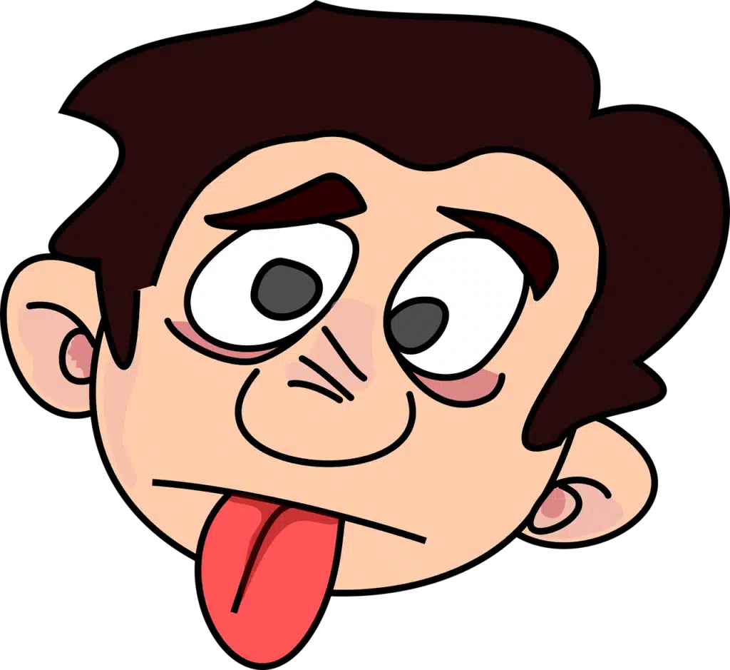 Cartoon illustration of a man's head with wide eyes and a tongue sticking out.  It conveys a sense of being overwhelmed by speech complexity, the cause of everyday phonological processes.