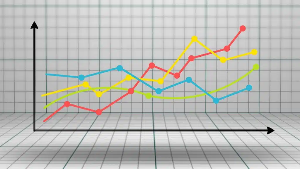 Student progress graph showing inconsistent data with multiple colored lines going up and down, indicating variable therapy outcomes.