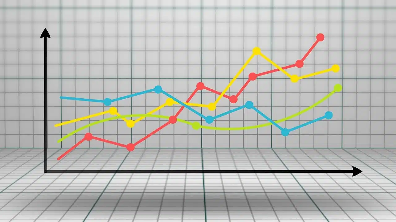 Student progress graph showing inconsistent data with multiple colored lines going up and down, indicating variable therapy outcomes.