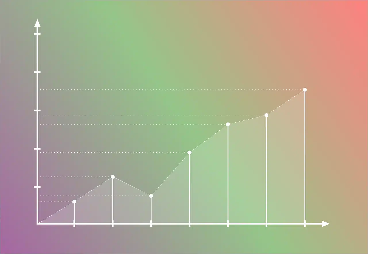A stylized line graph showing an upward trend with data points and vertical bars on a colorful gradient background, symbolizing meaningful data collection and progress in speech therapy.