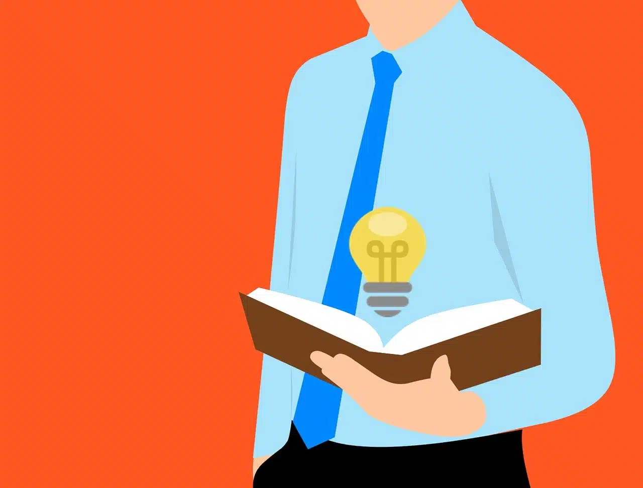 An illustration of a person holding an open book with a glowing light bulb above it, symbolizing new ideas, solutions, and empowerment for teachers.