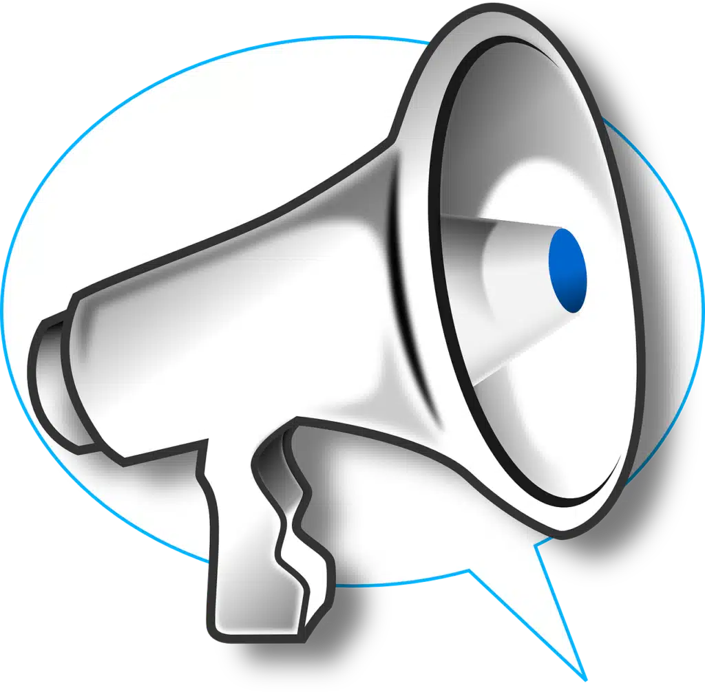 Illustration of a megaphone with a speech bubble behind it, symbolizing a call to awareness and action.
