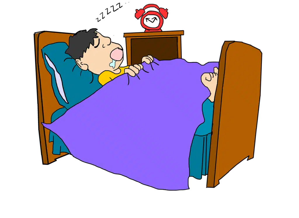 Comical illustration of someone snoring loudly, symbolizing the potential link between restricted tongue movement and sleep-disordered breathing.