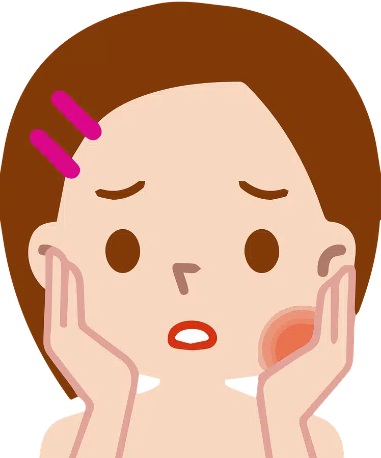 Illustration depicting jaw pain (TMJ) in a woman, representing the author's personal experience and its parallels to the hidden struggles of students with sensory and other challenges.