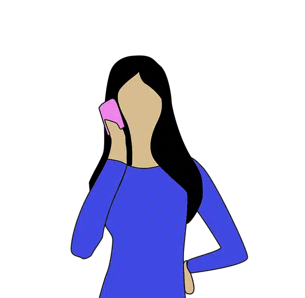 Stylized illustration of a faceless woman talking on a phone, with a subtle aura of tension, representing a potentially stressful communication situation like phone calls that can increase stuttering.