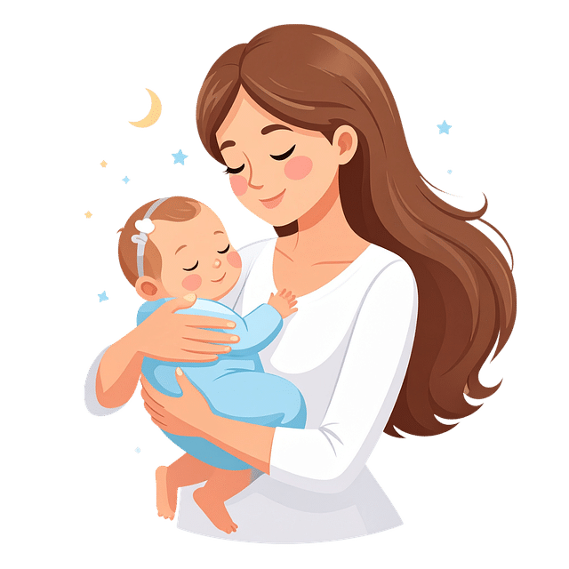An illustration of a calm, smiling mother holding a sleeping baby in a serene embrace, visually representing co-regulation strategies for parents and the principle that Child Emotional Regulation Starts with Parent.